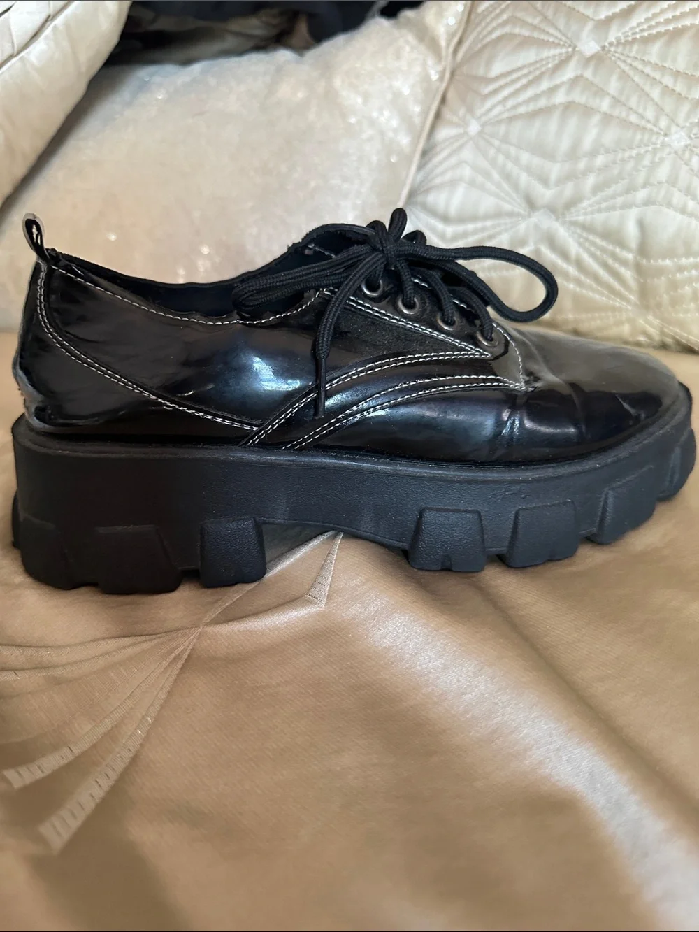 Men's Black Patent Lace-Up Chunky Shoes